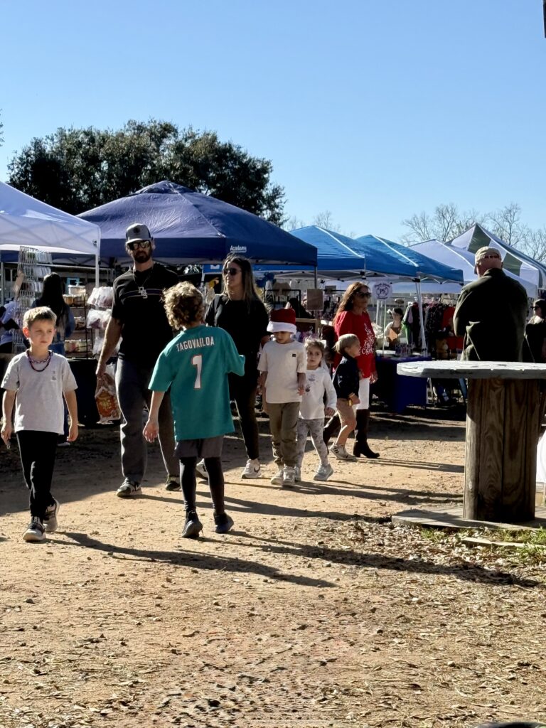 vendors set up and shoppers walking down at an event in Daphne, AL