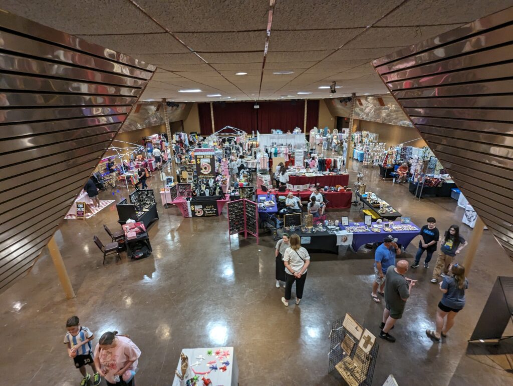 overhead view of Fairhope Civic Center showing crowd and vendors